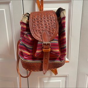 Handmade Leather and Fabric Backpack